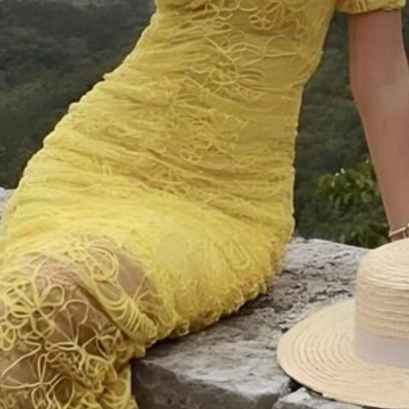 Zara | Yellow Lace Ruched Midi Dress - Picture 10 of 11